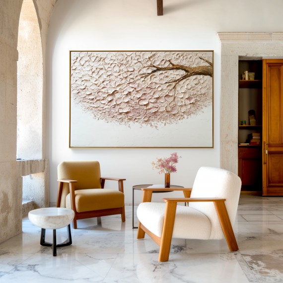 Petal Drift – Hand-Painted Textured Floral Branch Wall Art for Minimalist Home Decor