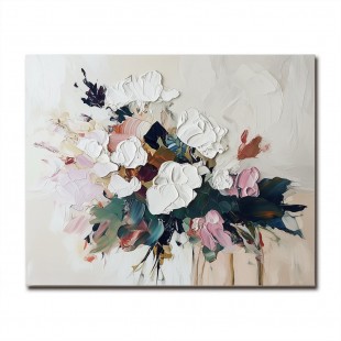 Petals in Motion-Textured Floral Oil Painting , abstract White & Pink Flower Artwork for Home Decor