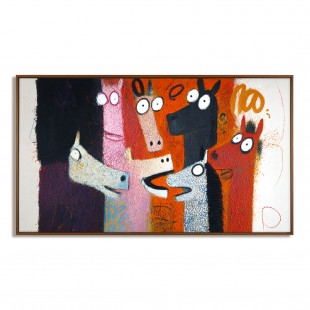 Playful Herd — abstract Horse Oil Painting, Naive Art Textured Wall Art