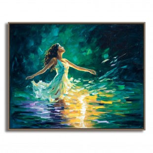 Radiance in Motion : Impasto Style Woman in Water Art - Colorful Figurative Painting, Inspirational Decor for Contemporary Homes