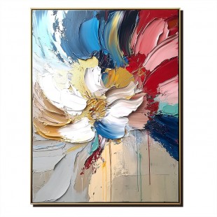 Radiant Bloom- abstract Colorful Floral Oil Painting, Textured Thick Paint Wall Art for Home Decor