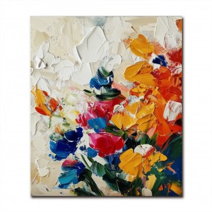 Radiant Blooms - Colorful Textured Floral Oil Painting, Vibrant abstract Flower Artwork for Home Decor
