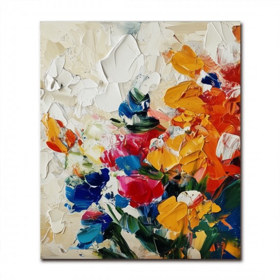 Radiant Blooms - Colorful Textured Floral Oil Painting, Vibrant abstract Flower Artwork for Home Decor