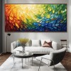 Radiant Cascade: Modern abstract Rainbow Textured Feather-Like Framed Canvas Art - Long Horizontal Wall Decor for Living Room & Bedroom