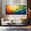 Radiant Cascade: Modern abstract Rainbow Textured Feather-Like Framed Canvas Art - Long Horizontal Wall Decor for Living Room & Bedroom