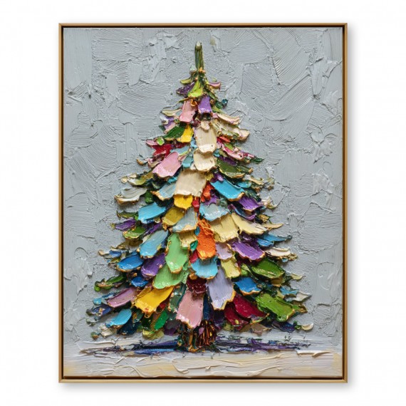 Rainbow Noel - Colorful Christmas tree Oil Painting, Festive Textured Canvas Wall Art