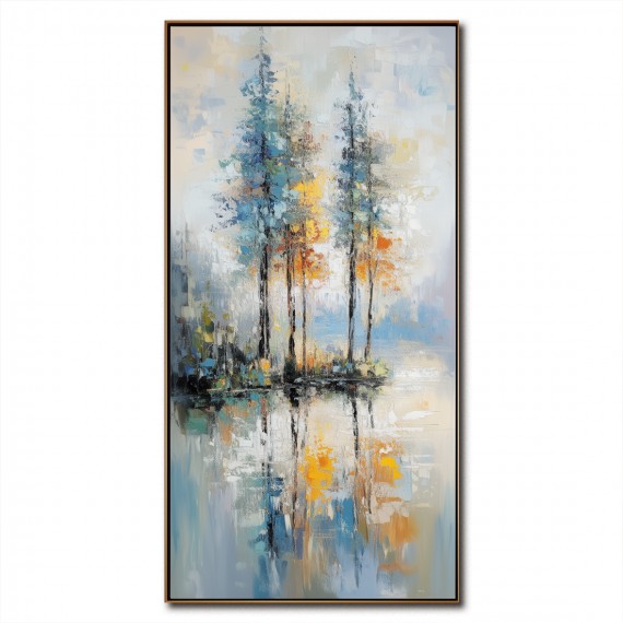 Reflections of Serenity-Textured abstract Lakeside Painting for Modern Decor