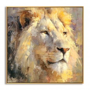 Regal Stillness — Lion Oil Painting, Hand-Painted Lion Wall Art for Living Room Décor