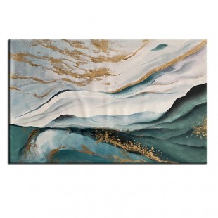 Remains of the Sea-abstract Landscape Oil Painting: Blue - Green Hues with Gold Accents
