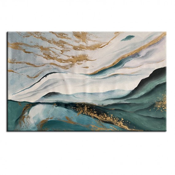 Remains of the Sea-abstract Landscape Oil Painting: Blue - Green Hues with Gold Accents