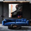Rhythms of Contrast-Modern Black and White abstract Art: Monochromatic Painting with Vibrant Orange and Blue Details Rhythms of Contrast-Modern Black and White abstract Art: Monochromatic Painting with Vibrant Orange and Blue Details