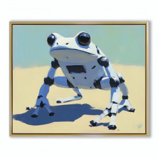 RoboFrog: Futuristic Robot Frog Oil Painting - Whimsical Tech-Inspired Wall Art, Modern Decor for Geeky & Contemporary Homes