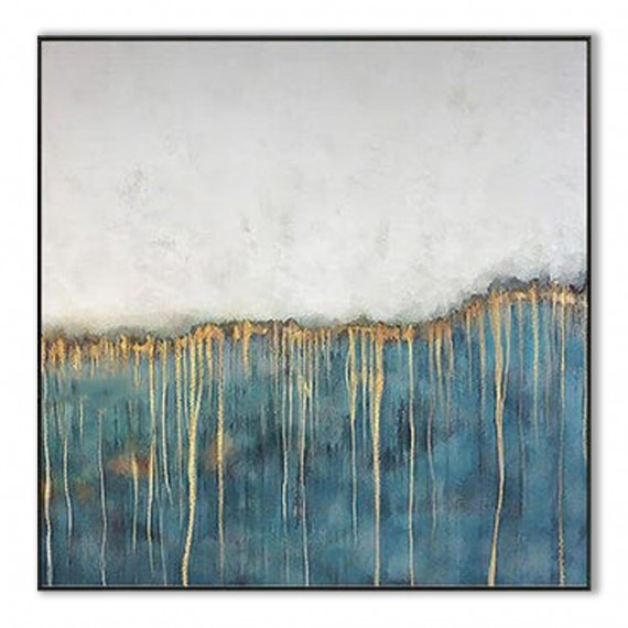 Roots of Life-Teal, White & Gold abstract Oil Painting for Modern Decor