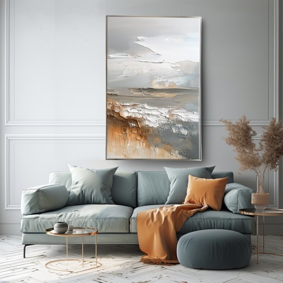 Rustic Horizon - abstract Textured Modern Art Canvas Painting , Neutral Brown & Grey Tones Wall Art for Home Decor