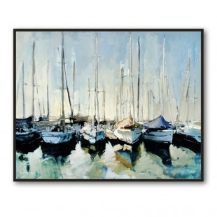 Safe Havens - abstract Marina Boat Painting for Coastal Wall Decor