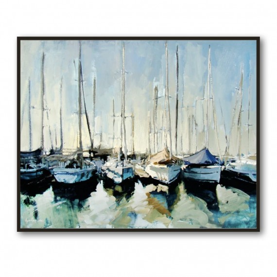 Safe Havens - abstract Marina Boat Painting for Coastal Wall Decor