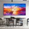 Sailing Together-Colorful Sunset Sailboat Seascape Oil Painting - Impressionistic Nautical Wall Art for Home Decoration