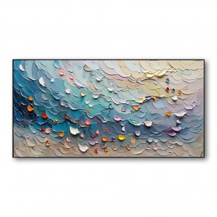 Seaside Shells Harmony-Textured Impasto Oil Painting, Colorful abstract Wave - Inspired Wall Art for Home Decor