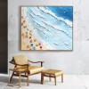 Seaside Whispers-Impasto Beach Scene Oil Painting - Framed Square Wall Art with Colorful Umbrellas & Textured Ocean Waves, Summer Coastal Decor for Living Room & Bedroom