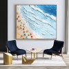 Seaside Whispers-Impasto Beach Scene Oil Painting - Framed Square Wall Art with Colorful Umbrellas & Textured Ocean Waves, Summer Coastal Decor for Living Room & Bedroom