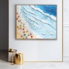 Seaside Whispers-Impasto Beach Scene Oil Painting - Framed Square Wall Art with Colorful Umbrellas & Textured Ocean Waves, Summer Coastal Decor for Living Room & Bedroom