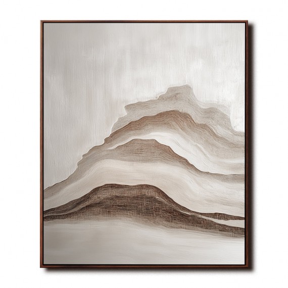 Serenity Peaks Wall Art- Framed abstract Mountain Landscape Oil Painting, Neutral Tones Wall Art for Home Decor