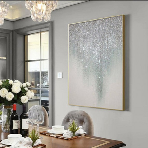 Shimmer-White | Elegant Textured White & Silver abstract Oil Painting