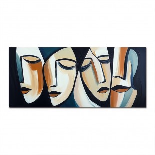 Silent Dialogue-Handmade abstract Oil Painting, Modern Cubist Faces Canvas Art for Home & Office Decor
