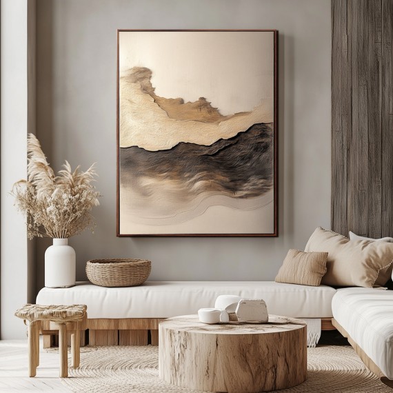 Silent Horizon: Handmade abstract Oil Painting - Brown Beige Textured Wall Art for Modern Decor