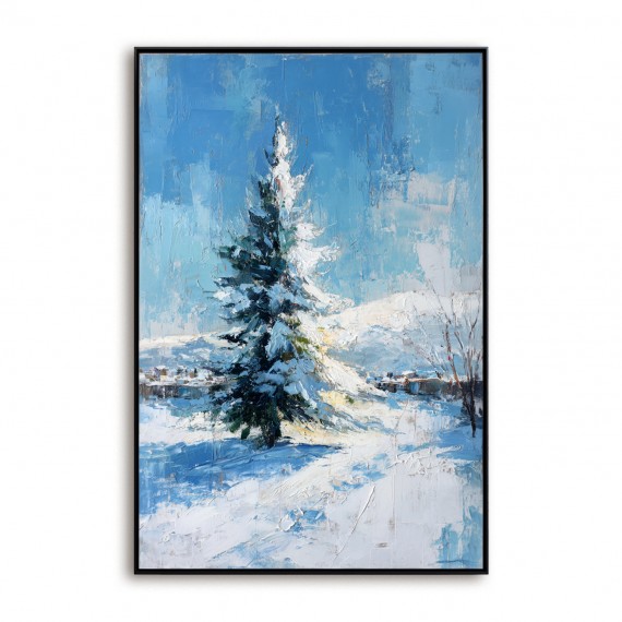 Silent Winter - Snow Landscape Oil Painting, Textured Winter tree Canvas Wall Art
