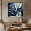 Silver Silence - Modern Blue Silver Still Life Painting Square Glass Vase Wall Art