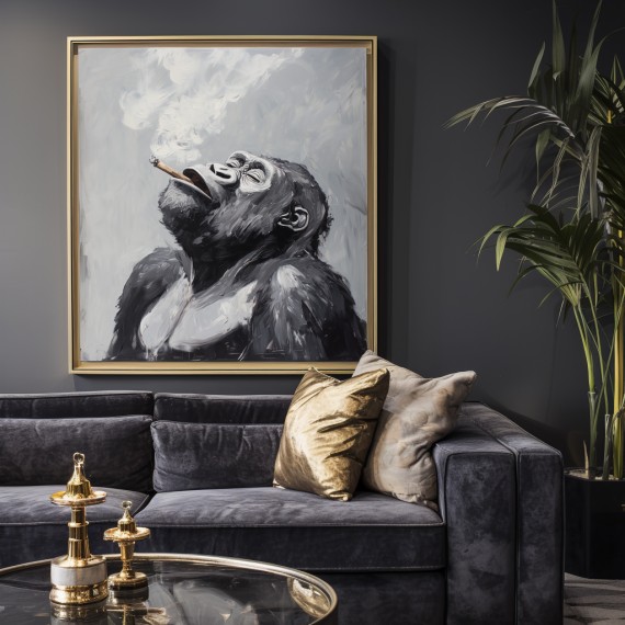 Smoky Reflection - Monochromatic abstract Gorilla Oil Painting for Modern Interiors