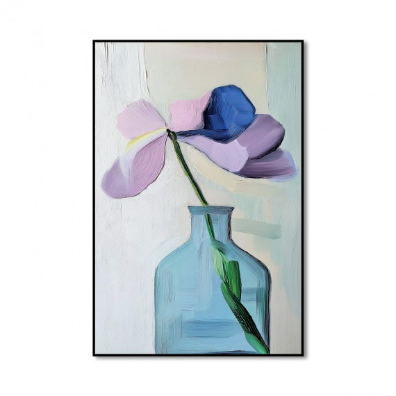 Solitary Grace - abstract Flower in Blue Vase Painting Modern Minimalist Floral Art