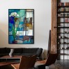 Solitude in Glass - Minimalist White Flower Painting Geometric Stained-Glass Style Wall Art