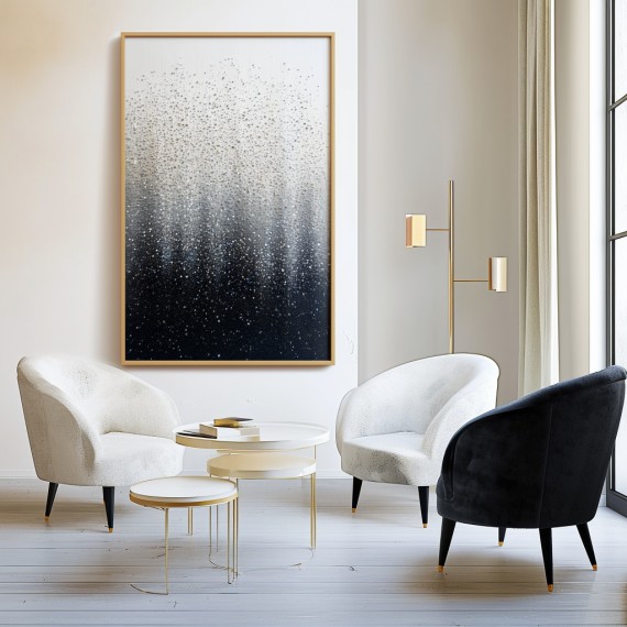Stardust Veil : Textured abstract Art with Black, White & Grey Gradient - Minimalist Wall Decor, Modern Accent for Contemporary Interior