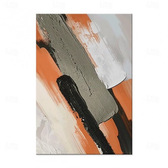 Striking Earthy - Large Textured abstract Vertical Canvas Wall Art: Orange, Black & Gray Brushstroke Decor for Modern Interiors