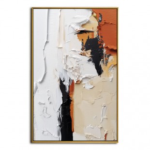 Stylish Impasto abstract Wall Art - Modern Black, White & Orange Hues