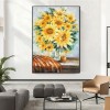 Sunflower Bouquet Oil Painting - Warm Cottagecore Kitchen Wall Decor with Textured Details