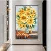 Sunflower Bouquet Oil Painting - Warm Cottagecore Kitchen Wall Decor with Textured Details