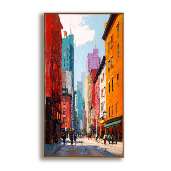Sunlit Streets – Hand-Painted abstract City Street Oil Painting on Canvas