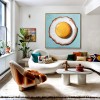 Sunny Muse – Textured Pop Art Egg Oil Painting, Modern Kitchen Wall Art for Dining Room or Café Décor