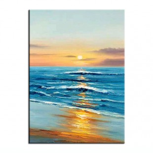 Sunset Waves-Ocean Sunset Seascape Oil Painting - Coastal Wave Art for Home Decor
