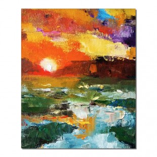 Sunset-abstract Vibrant Sunset Landscape Oil Painting - Nature Wall Art for Home Decoration