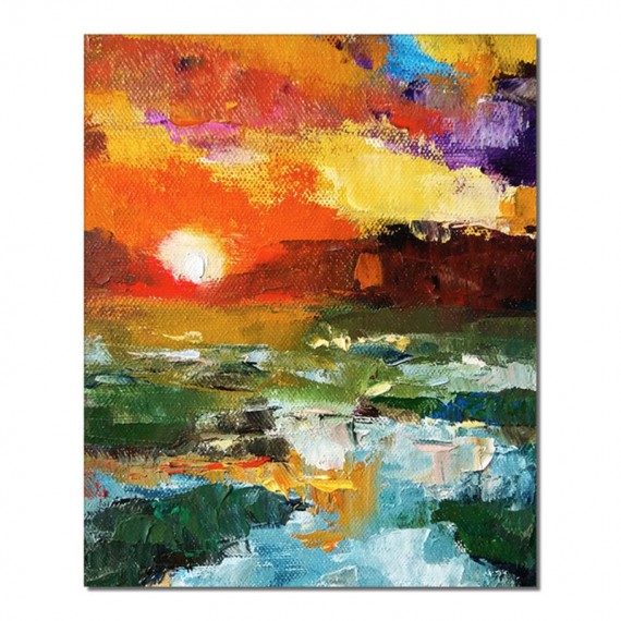 Sunset-abstract Vibrant Sunset Landscape Oil Painting - Nature Wall Art for Home Decoration