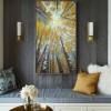 Sunshine-Autumn Birch tree Forest Oil Painting,Vertical Wall Art with Sunlight Through treetops for Home Decor