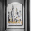 Tempo of the City-abstract City Skyline Oil Painting with Gold Accents - Modern Black White Gray Urban Wall Art