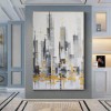 Tempo of the City-abstract City Skyline Oil Painting with Gold Accents - Modern Black White Gray Urban Wall Art