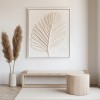 Textured Leaf Relief Wall Art - Framed Neutral-Tone Palm Leaf Decor for Home