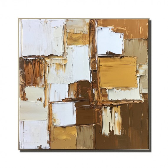 Textured abstract Oil Painting with Brown, White & Neutral Tones - Modern Wall Art, Stylish Decor for Contemporary Interiors