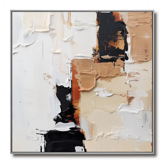 Textured abstract Wall Art with Black, Beige & Brown Hues - Minimalist Oil Painting, Stylish Accent for Contemporary Homes